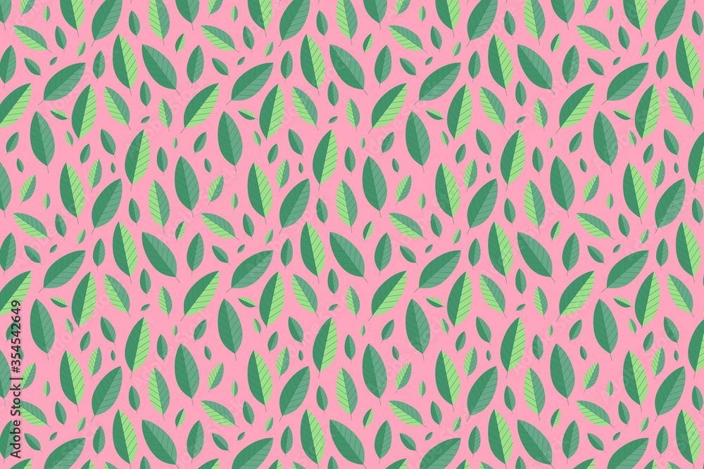 Leaf pattern on pink. Green leaves background Leaf pattern on pink. Green leaves background