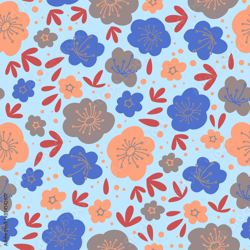 FLORAL BACKDROP Flower Season Nature Spring Holiday Cartoon Seamless Pattern Vector Illustration for Print Fabric and Digital Paper © FARAWAYKINGDOM