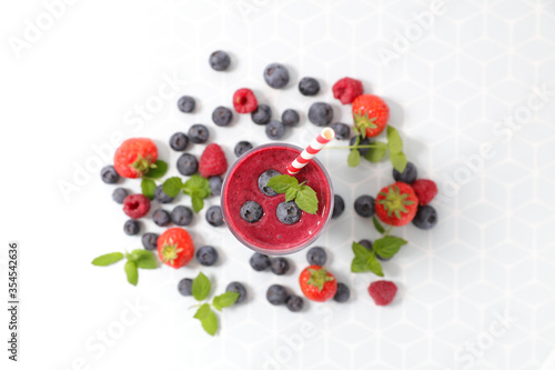 blueberry and strawberry smoothie- top view