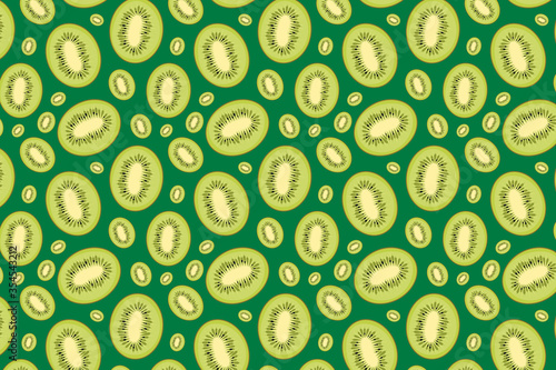 Kiwi pattern on a green background. Green fruit background