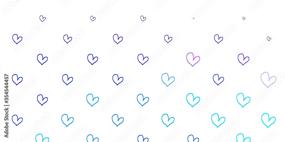 Light Pink, Blue vector pattern with colorful hearts.