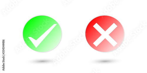 Green check mark icon, Red check mark icon.Tick symbol in green color and red color, Button icons for: Accepted Rejected, Approved Disapproved, Yes No, Right Wrong. vector illustration.