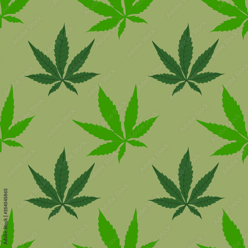 Cannabis organic hemp leaf seamless pattern. Use it for marijuana product label and logo graphic design. Green farm. Easy editable for Your design