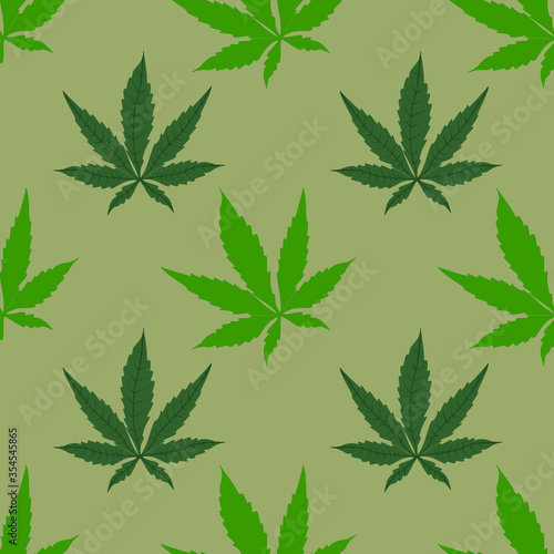 Cannabis organic hemp leaf seamless pattern. Use it for marijuana product label and logo graphic design. Green farm. Easy editable for Your design