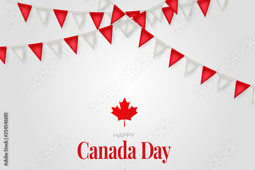 Canada day  background. 1 of July national holiday design. Red and white bunting. Simple vector illustration.