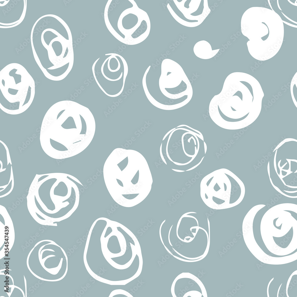 Seamless vector pattern with spirals. Hand-drawn ornament for wrapping paper. Grunge illustration. White spirals isolated on gray background Seamless vector pattern with spirals. Hand-drawn ornament for wrapping paper. Grunge illustration. White spirals isolated on gray background
