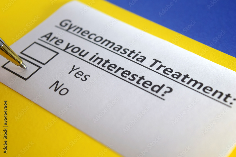 Fototapeta premium One person is answering question about gynecomastia treatment.