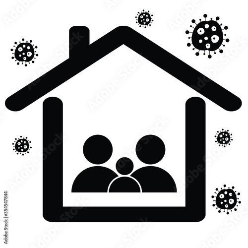 Family Stay at Home Quarantine. Black and White Pictogram Illustration Icon