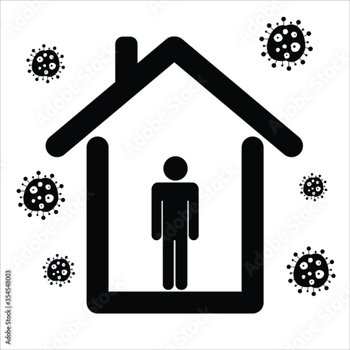 Stay at Home Quarantine during COVID19 pandemic. Black Illustration Pictogram Icon. EPS Vector.