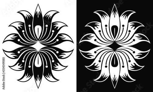 Black and white Lotus flower upside down - vector illustration