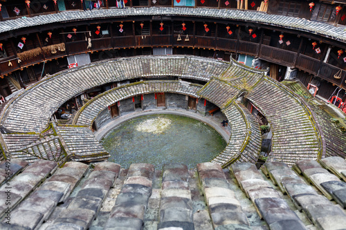 View from high angle on the inner ring / courtyard of a Fujian Tulou.
