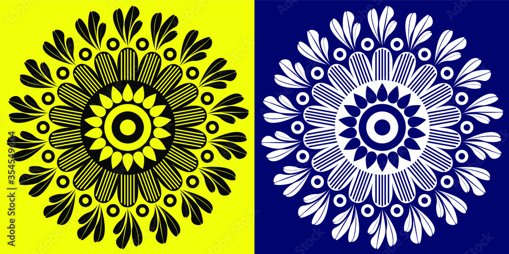 abstract floral mandala in yellow and blue background abstract floral mandala in yellow and blue background