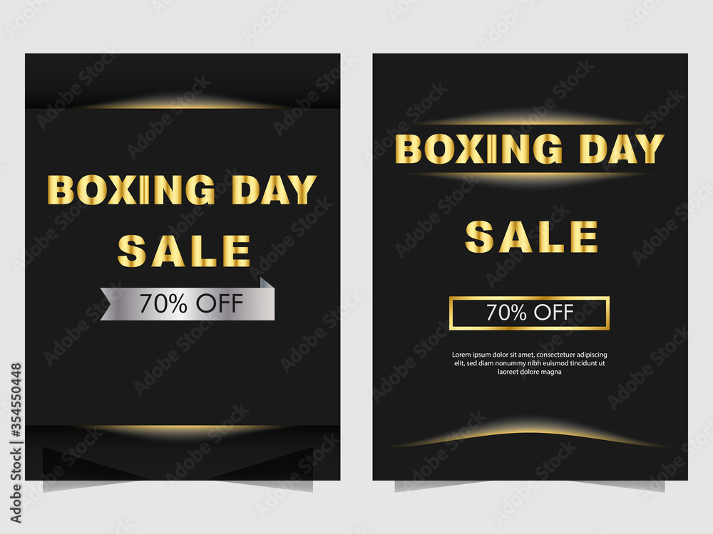 Set of Boxing Day Sale flyer, brochure and posters for web and prints. Vector illustration golden frame with gift box in white wood texture and black background Set of Boxing Day Sale flyer, brochure and posters for web and prints. Vector illustration golden frame with gift box in white wood texture and black background