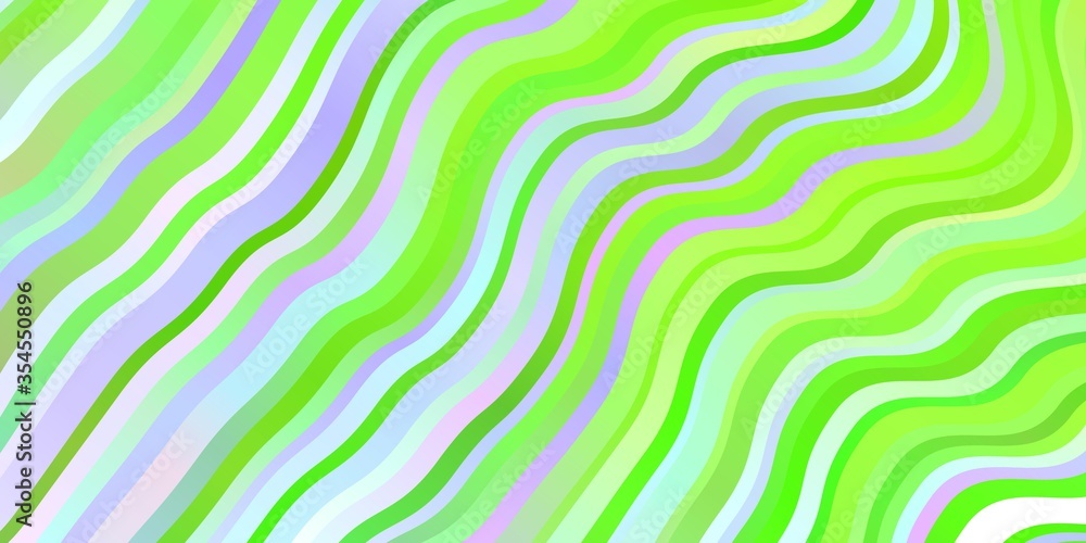 Light Pink, Green vector background with curved lines.