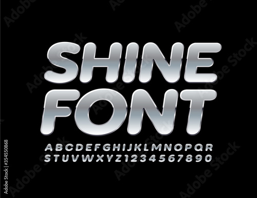 Vector Shiny Font. Modern Metallic Alphabet Letters and Numbers