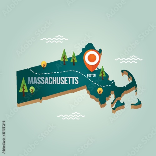 Massachusetts map with capital city