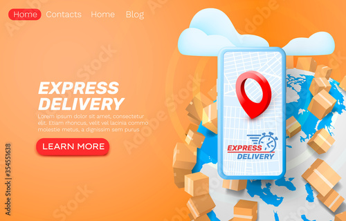 Express delivery application, smartphone service tracking. Vector