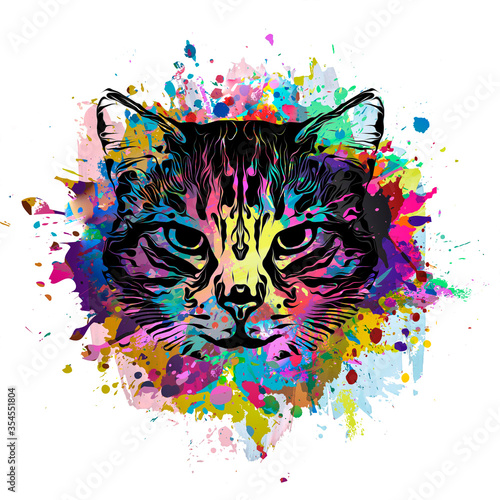 Cat head colorful illustrat...