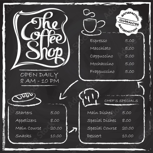 The coffee shop menu