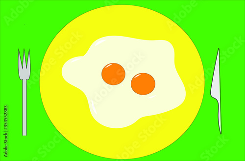 Vector image of egg poach in a plate with knife and fork.