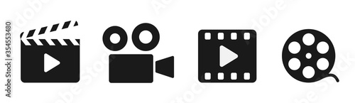 Cinema icons - Film Clapper, Camera, Film reel, Video. Vector