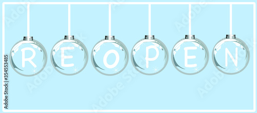 The letter R E O P E N re-opened on the ball glass. 