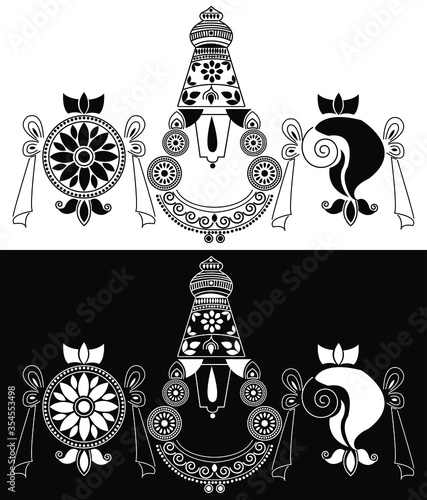 Lord Venkateshwara or Balaji vector line art is in black and white background
