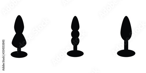 Adult Anal Sex Toys Set. Various anus butt plugs. Black and white EPS Vector