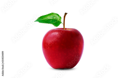 Red apples and green leaves isolated on a white background with the clipping path.
