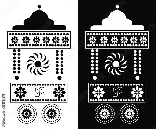 Rath Yatra design concept of Rangoli art isolated on Black and white background