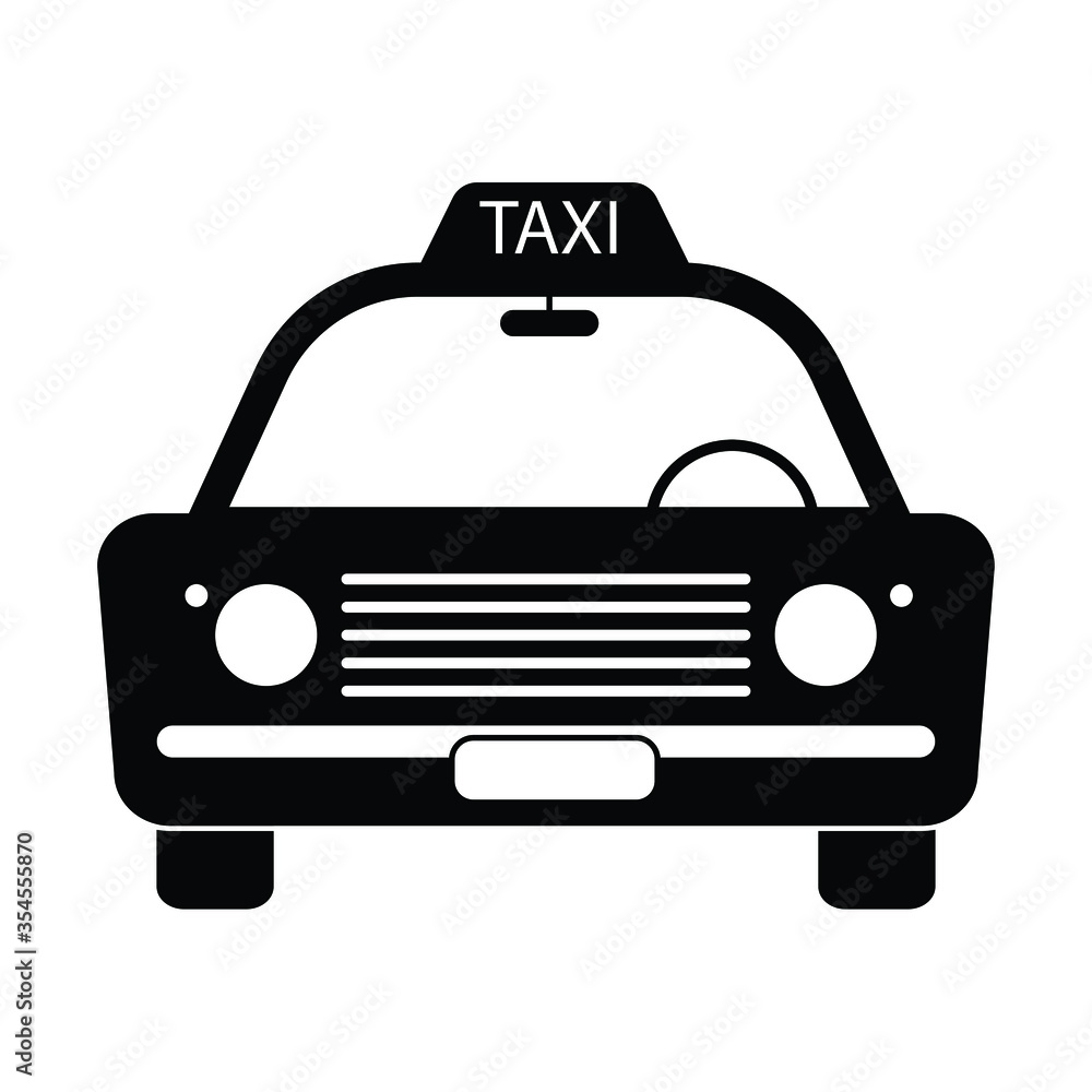 Taxi Cab Vintage Old Front View. Taxicab car automobile black and white illustration. EPS Vector