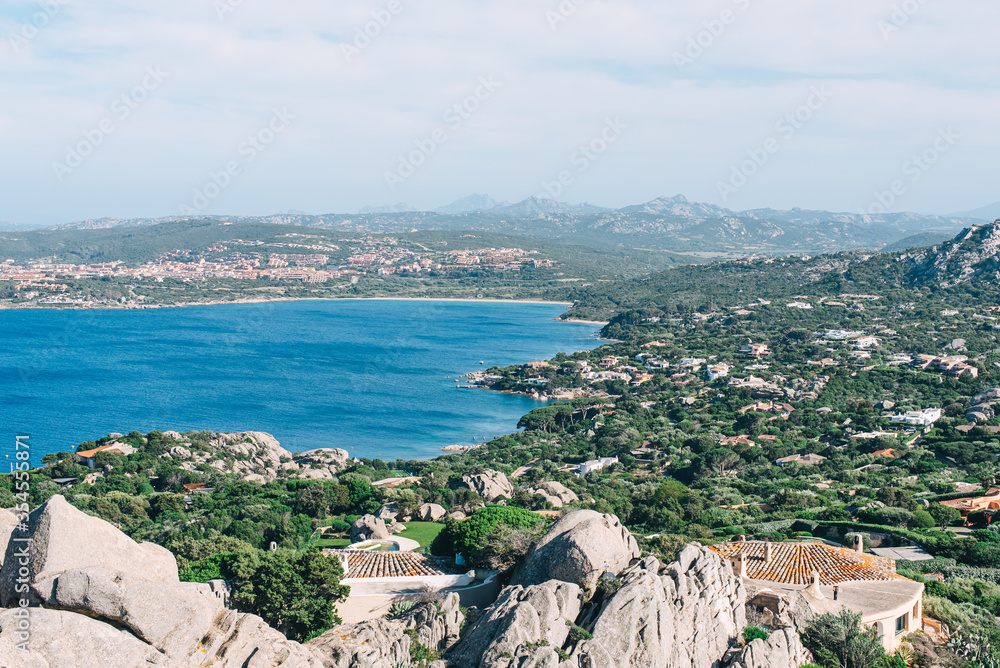 View on Porto Rafael and Palau towns by the sea in Sardinia, Italy