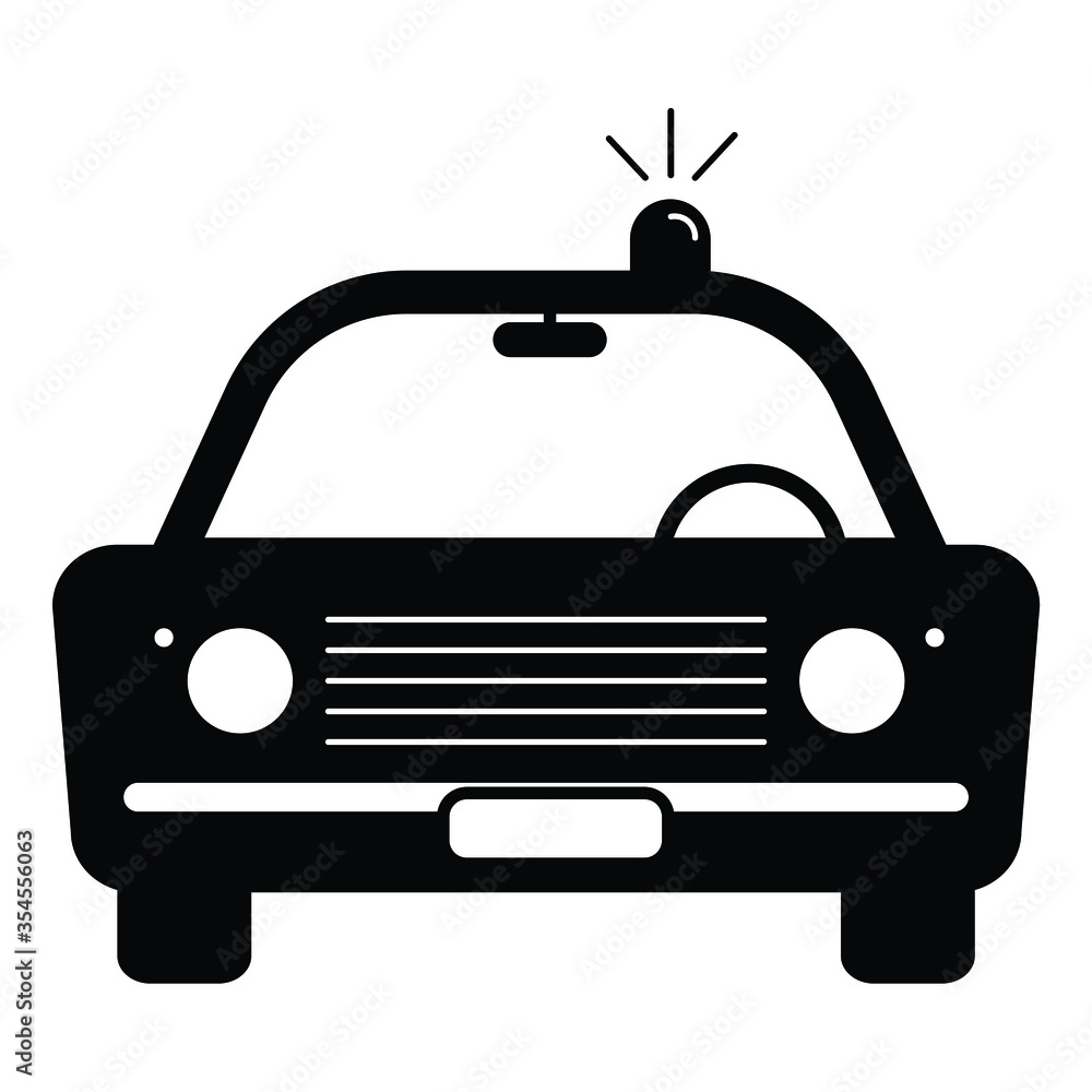 Police Cop Car Vintage with siren front view. Simple black and white  illustration depicting police emergency response vehicle car with flash. EPS  Vector Stock Vector