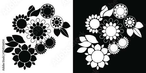 Abstract floral background with mandalas isolated on black and white background 