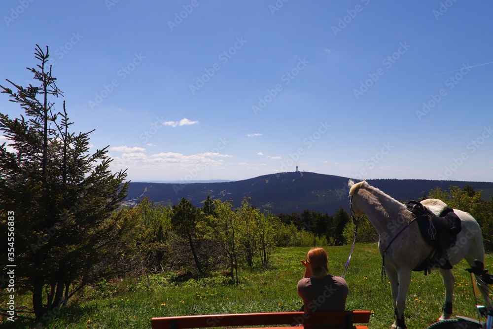 Mit dem Pferd auf dem Fichtelberg im Erzgebirge Mit dem Pferd auf dem Fichtelberg im Erzgebirge