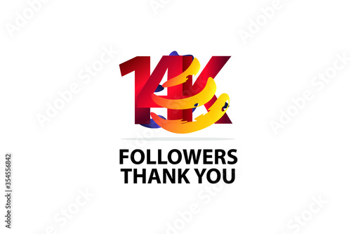 14K, 14.000 Followers Thank you logo Sign Ribbon Gold space Red and Blue, Yellow number vector illustration for social media, internet - vector