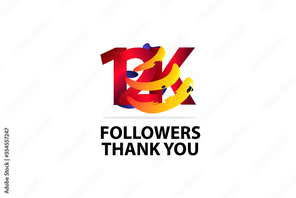 12k, 12.000 Followers Thank you logo Sign Ribbon Gold space Red and Blue, Yellow number vector illustration for social media, internet - vector 12k, 12.000 Followers Thank you logo Sign Ribbon Gold space Red and Blue, Yellow number vector illustration for social media, internet - vector