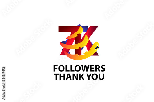 7K, 7000 Followers Thank you logo Sign Ribbon Gold space Red and Blue, Yellow number vector illustration for social media, internet - vector
