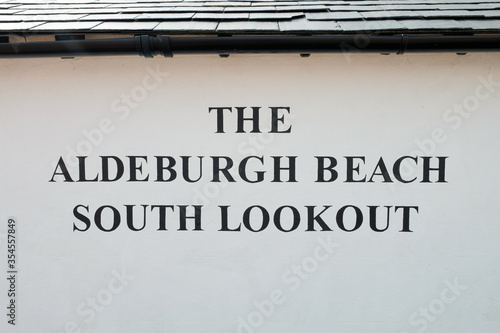 Wall of the Aldeburgh Beach South Lookout, Aldeburgh, Suffolk. UK photo