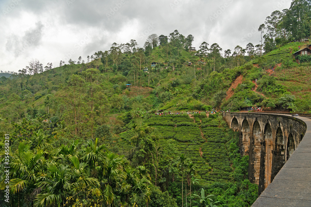 Sri Lanka, Nine Arch bridge in Ella, tourist landmark. Green forest landscape view.