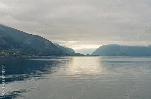 Norway, Norwegian fjords sea sunset mountain foggy view