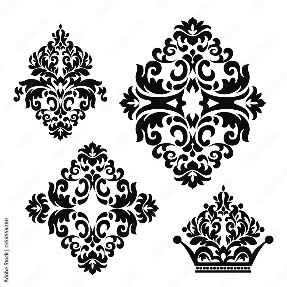 Set of Oriental  damask patterns for greeting cards and wedding invitations.
