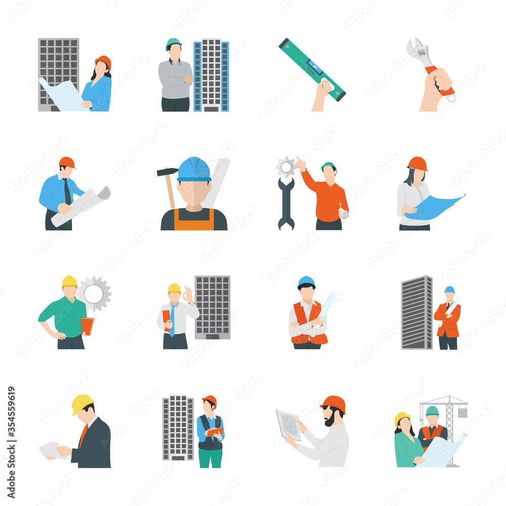 Civil Engineering and Construction Flat Icons 