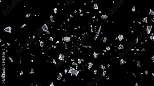 Billede på lærred Glass mirror breaked shatter with debris super slow motion