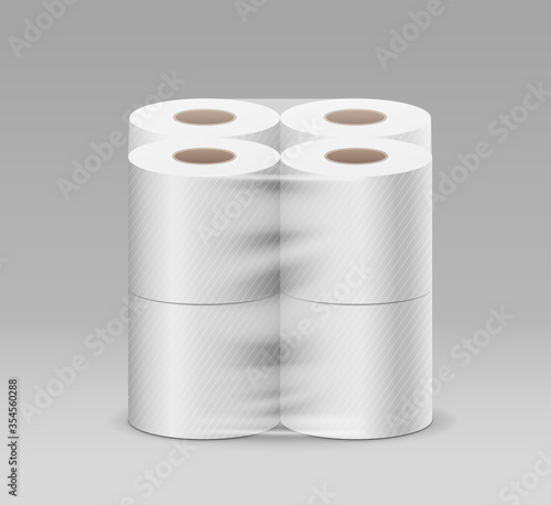 Plastic roll toilet paper one package eight roll, design on gray background, vector illustration