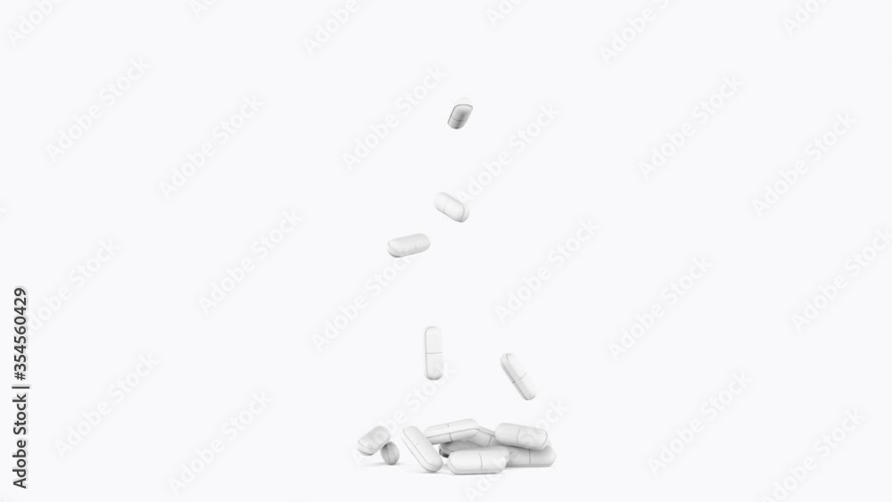 round long white tablet, pills animation on white background round long white tablet, pills animation on white background