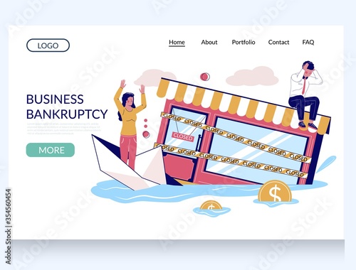 Business bankruptcy vector website landing page template