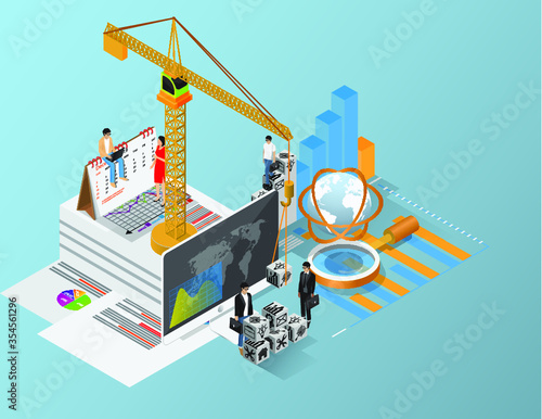 Isometric flat design.Concept business strategy,Data analysis