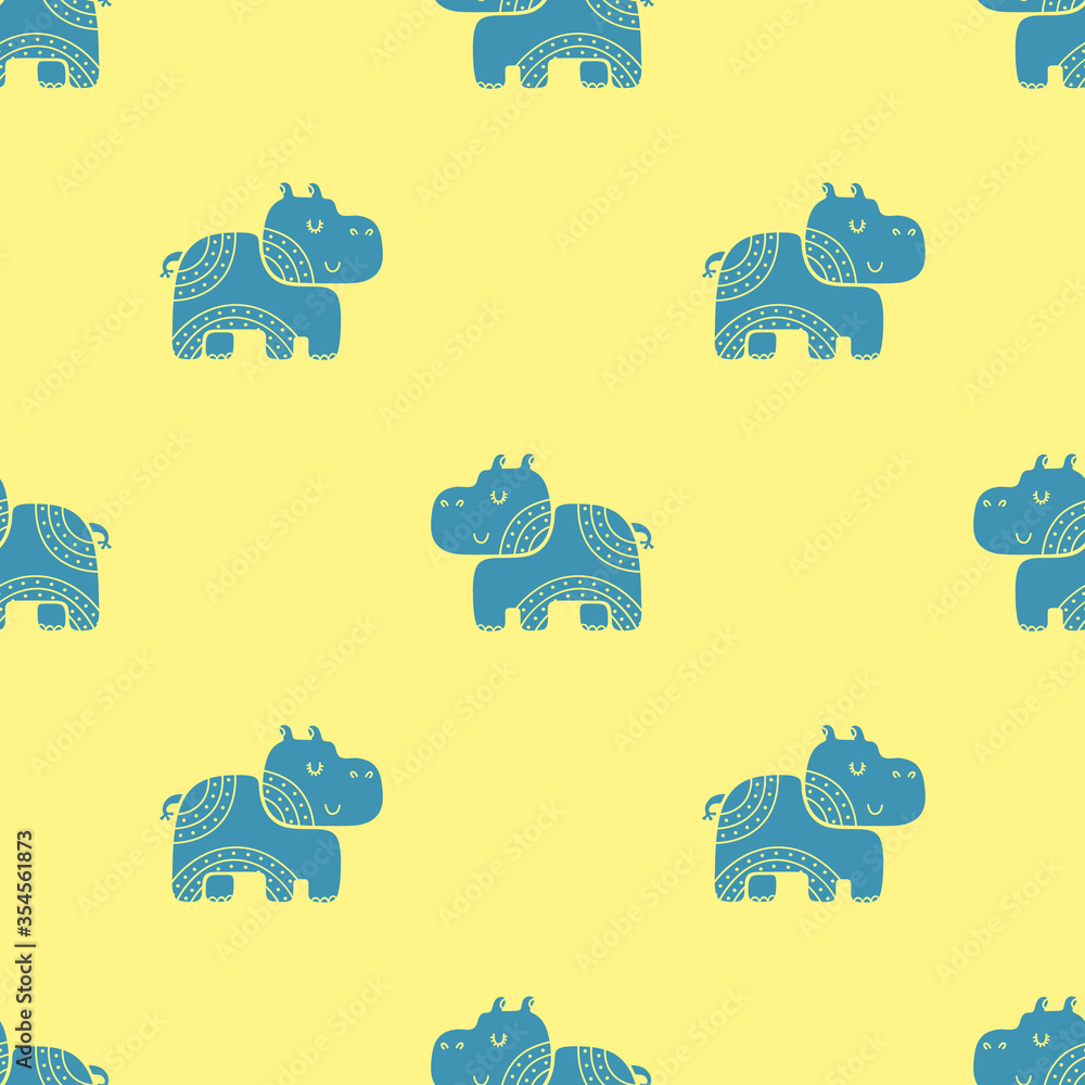 Cute childish seamless vector pattern with hippopotamus in Scandinavian style Cute childish seamless vector pattern with hippopotamus in Scandinavian style