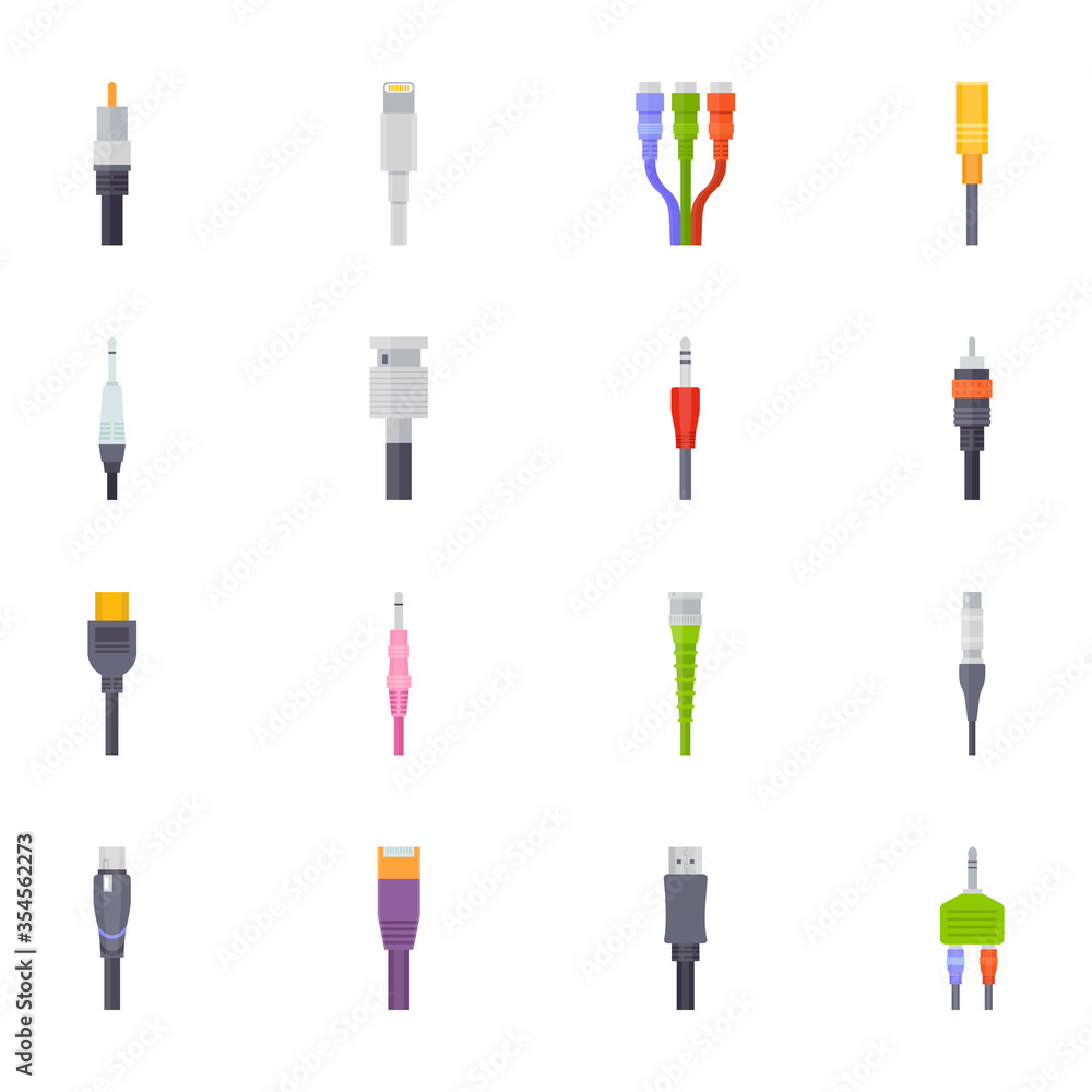 Cable Connections and Wires Flat Icons Cable Connections and Wires Flat Icons